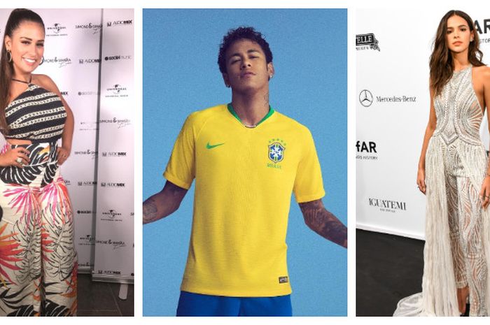 Neymar diantara Simoneses (kiri) dan Bruna Marquezine