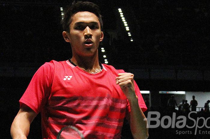 Pebulutangkis tunggal putra Indonesia, Jonatan Christie, saat melawan Khosit Phetprabdab pada SEA Games 2017 di Kuala Lumpur, Malaysia, Selasa (29/8/2017).