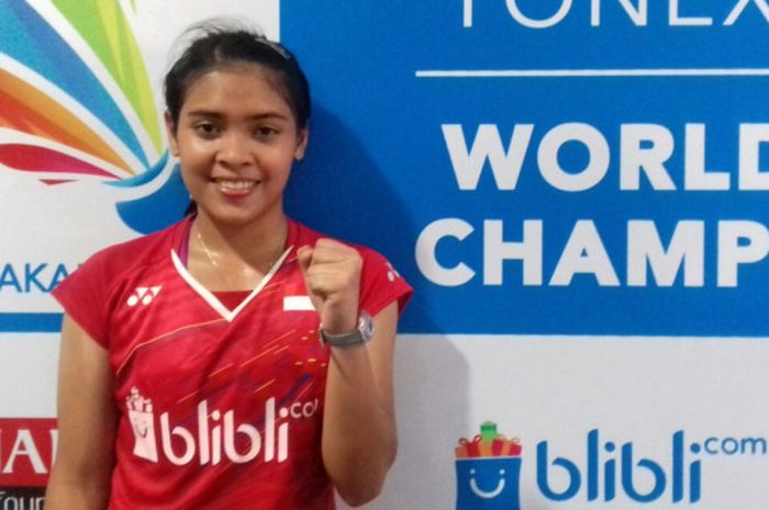 Gregoria Mariska Tunjung usai menjalani pertandingan WJC 2017 pada Rabu (18/10/2017).