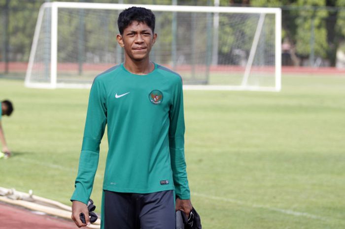 Irsan Lestaluhu saat Timnas Indonesia U-19 Gelar Pertandingan Internal di Lapangan UNY, Sabtu (5/8/2017)