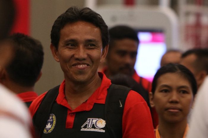 Asisten pelatih Timnas Indonesia, Bima Sakti, di sela-sela kegiatan Indonesia Sport Expo and Forum di Indonesia Convention Exhibition, Sabtu (5/5/2018).