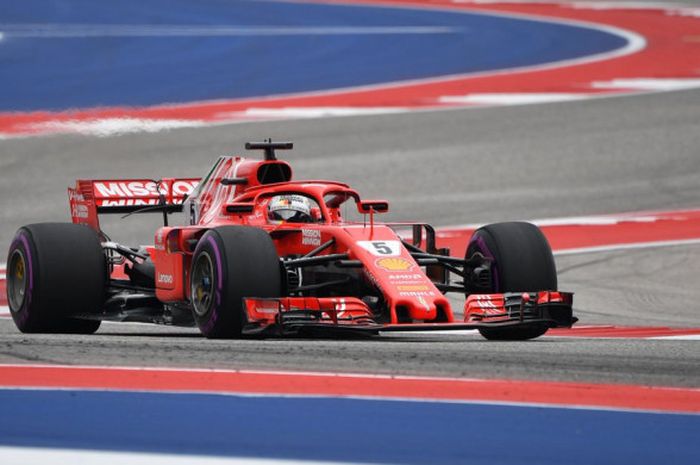 Sebastian Vettel (Ferrari) saat tampil pada sesi latihan bebas III F1 GP Amerika Serikat 2018 yang berlangsung pada Minggu (21/10/2018) dini hari WIB.