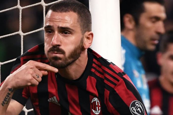 Leonardo Bonucci setelah menjebol gawang Juventus dan menyamakan kedudukan 1-1 pada lanjutan LIga Italia di Aliianz Stadium pada Sabtu (31/3/2018) atau Minggu dini hari WIB