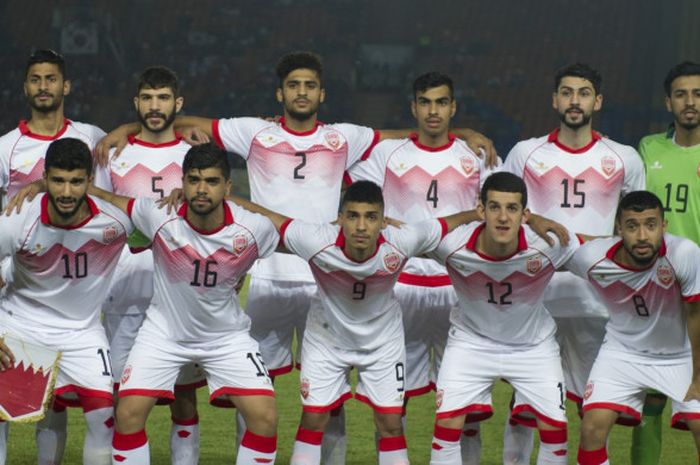 Timnas U-23 Bahrain sebelum melakoni laga Grup E Asian Games 2018 kontra Korea Selatan di Stadion Si Jalak Harupat, Soreang, Kabupaten Bandung, Rabuu (15/8/2018).