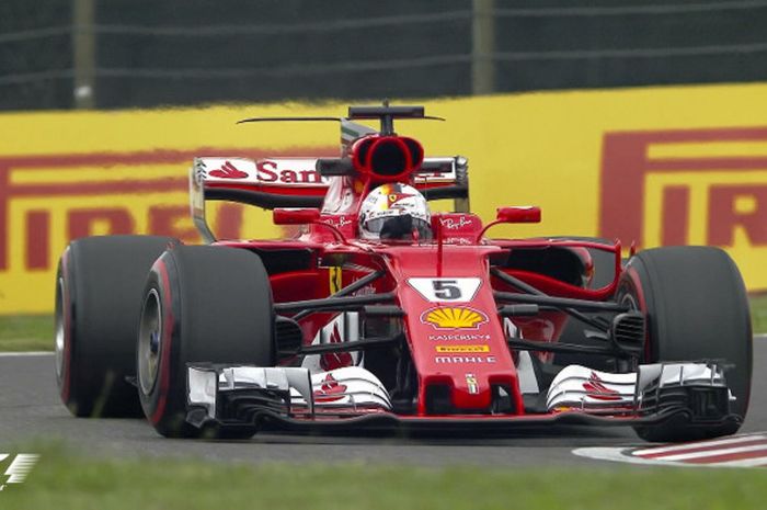 Sebastian Vettel saat menjalani sesi FP1 pada seri Formula 1 GP Jepang di Sirkuit Suzuka, Jumat (6/10/2017).