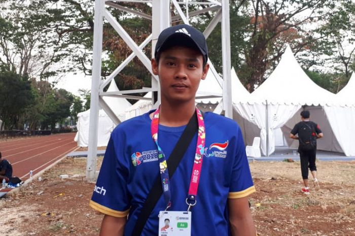 Pelatih sprinter tim Para Atletik Indonesia, Kevin Fabiano, di Stadion GBK, Senayan, Jakarta, Sabtu, 6 Oktober 2018.