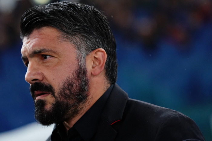 Pelatih AC Milan, Gennaro Gattuso, saat pertandingan melawan Lazio di Stadion Olimpico pada pertandingan pekan ke-13 Liga Italia 2018-2019 (25/11/2018).