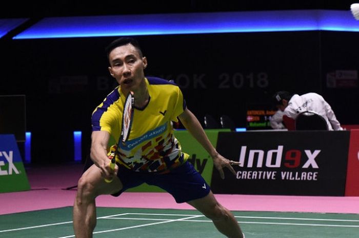 Pebulu tangkis tunggal putra Malaysia, Lee Chong Wei, tampil pada partai pertama menghadapi Rusia di Impact Arena, Bangkok, Thailand, Senin (21/5/2018).