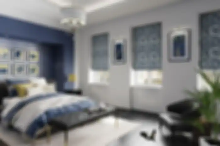 Ilustrasi pemakaian warna biru di kamar tidur. 