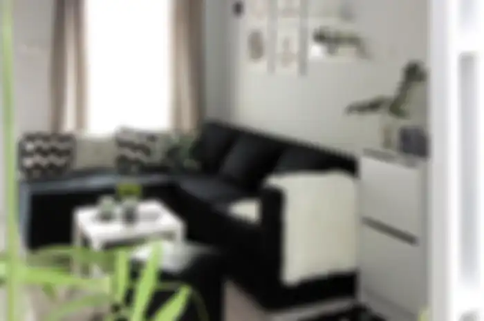Rumah mungil ini didesain dengan tema minimalis monokrom.