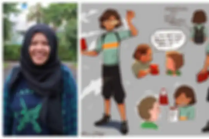 Rizka Raisa Fatima dan karakter komik buatannya, Cipta.