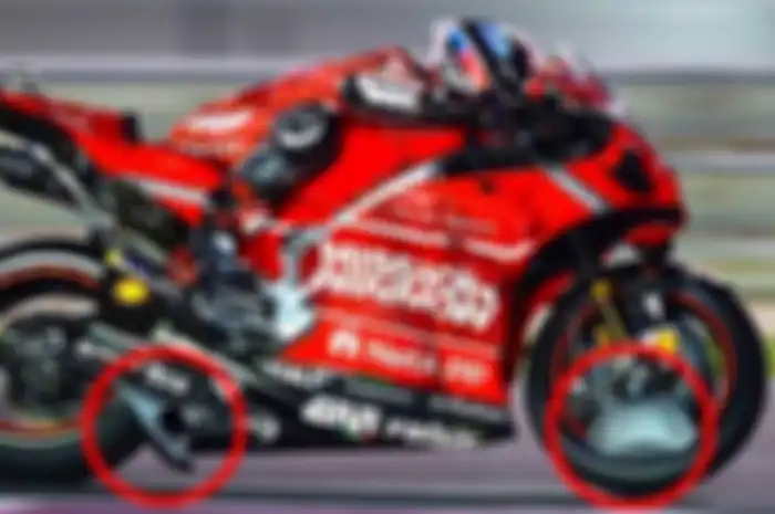 Dua komponen yang terpasang di motor Ducati dan diduga ilegal.