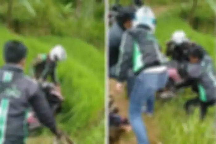 Seorang driver ojol masuk sawah karena mengikuti aplikasi penunjuk jalan