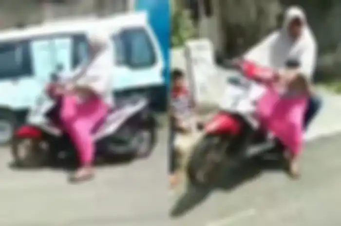 Emak-emak freestyle naik motor Honda BeAT
