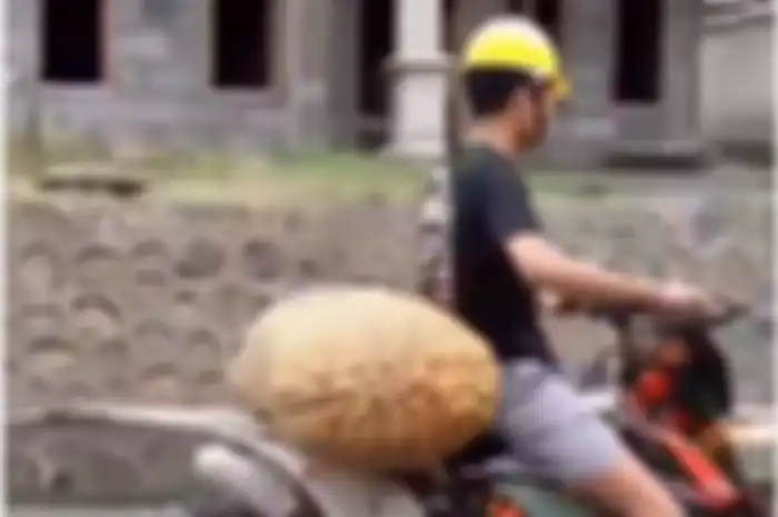 Aksi pemotor trail mengangkut karung hasil panen