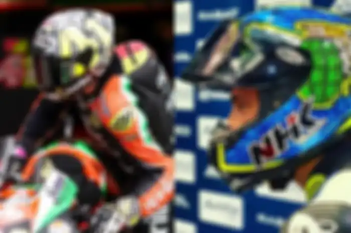 Aleix Espargaro dan Karel Abraham memakai helm merek Indonesia