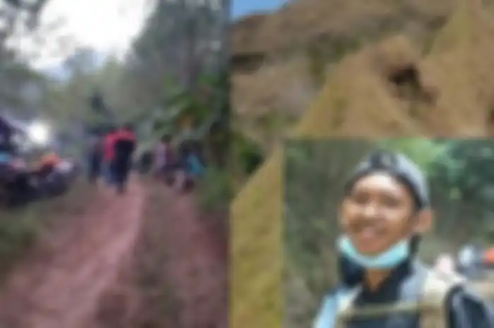 Deretan motor tertahan di kaki Gunung Piramid Bondowoso saat evakuasi jenazah Thoriq Rizky Maulidan.