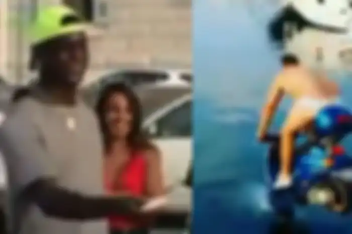 Mario Balotelli tantang pemilik bar naik motor masuk ke laut.