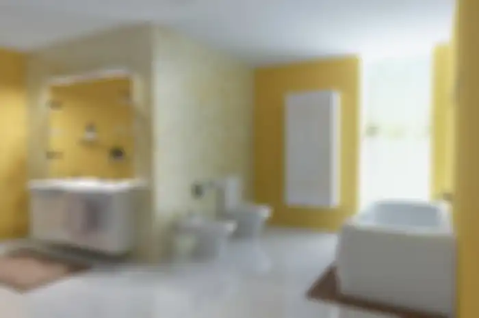 Warna kuning yang hangat untuk kamar mandi.