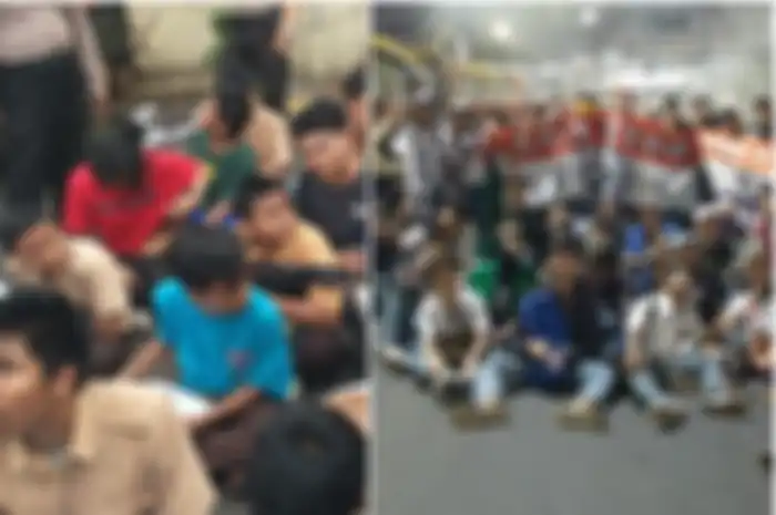 Foto kiri gerombolan anak SMA dan SMP yang diamankan polisi