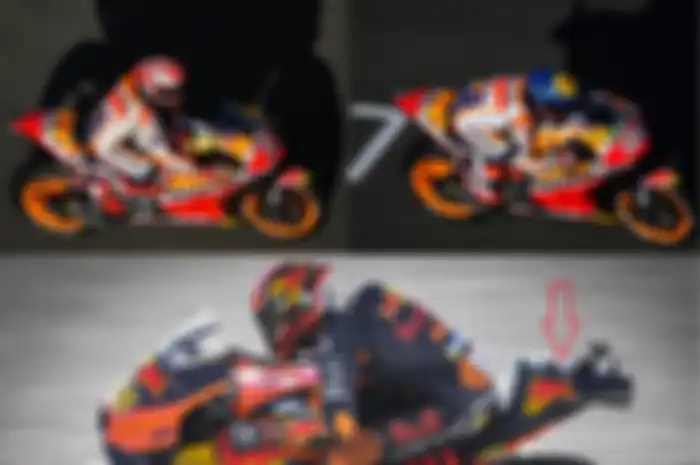 Tiga pembalap MotoGP, Marc Marquez dan Jorge Lorenzo (Repsol Honda Team) dan Pol Espargaro memasang stiker mengenang mendiang Afridza Syach Munandar (tanda panah)