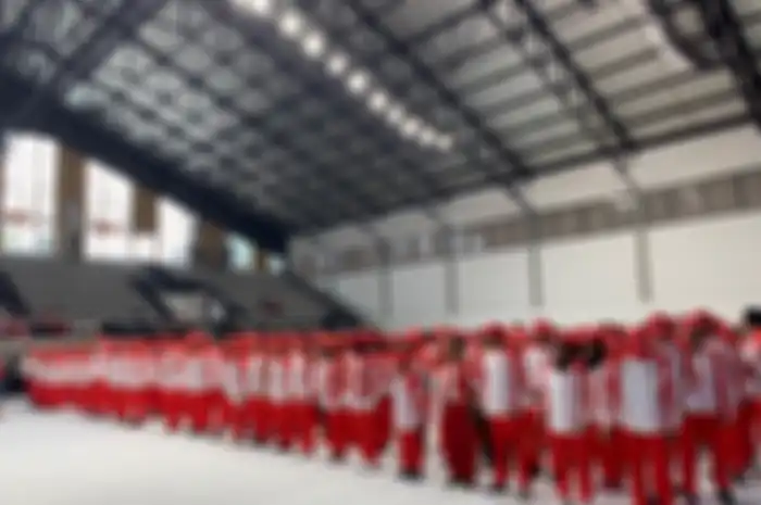 Para kontingen Indonesia yang akan berangkat ke SEA Games 2019 di Filipina berbaris jelang pelepasan oleh Menpora RI di Jakarta, Rabu (27/11/2019)