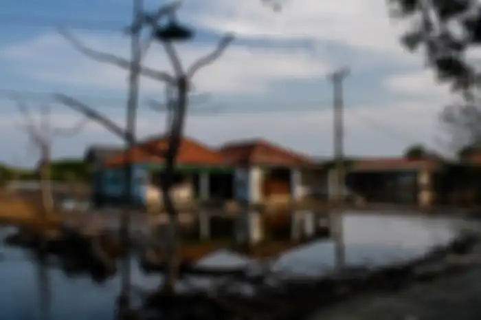 Rumah warga ditinggalkan pemiliknya akibat tergenang luapan air laut di Kampung Beting, Desa Pantai Bahagia, Kecamatan Muara Gembong, Kabupaten Bekasi, Jawa Barat, Kamis (28/11/2019). Ratusan rumah hunian warga alami kerusakan yang cukup parah, sehingga banyak rumah yang ditinggalkan pemiliknya.