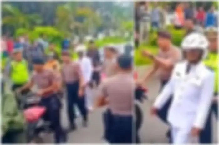 Kades diamankan polisi karena geber motor saat pelantikan.