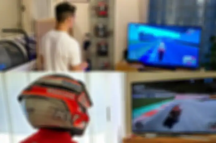 Takaaki Nakagami (atas) dan Michele Pirro (Ducati Team) jadi wajab baru di MotoGP Virtual Race kedua, Minggu (12/4/2020) latihan serius kayak balapan MotoGP beneran