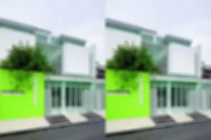 Fasad rumah siasati posisi tusuk sate, hanya sedikit menampakkan bukaan.