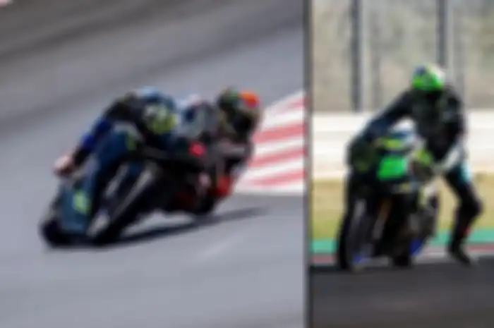 Francesco Bagnaia (kiri) latihan naik motor superbike Ducati Panigale V4R beda dengan Franco Morbidelli (kanan) dan Valentino Rossi yang pakai motor Yamaha YZF-R1