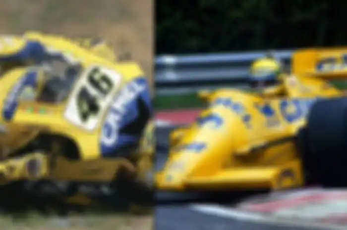 Valentino Rossi dan legenda F1 Ayrton Senna sama-sama pernah pasang logo Unta alias sponsor tembakau Camel. Valentino Rossi di MotoGP musim 2006 dan Ayrton Senna di F1 musim 1987