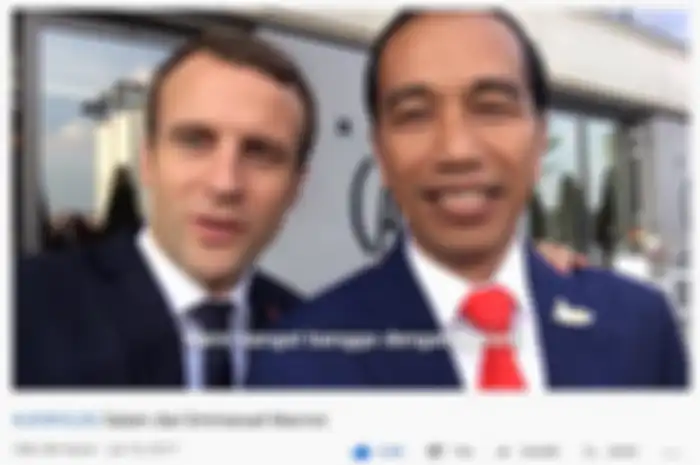 Presiden Prancis Emmanuel Macron dan Presiden Joko Widodo.