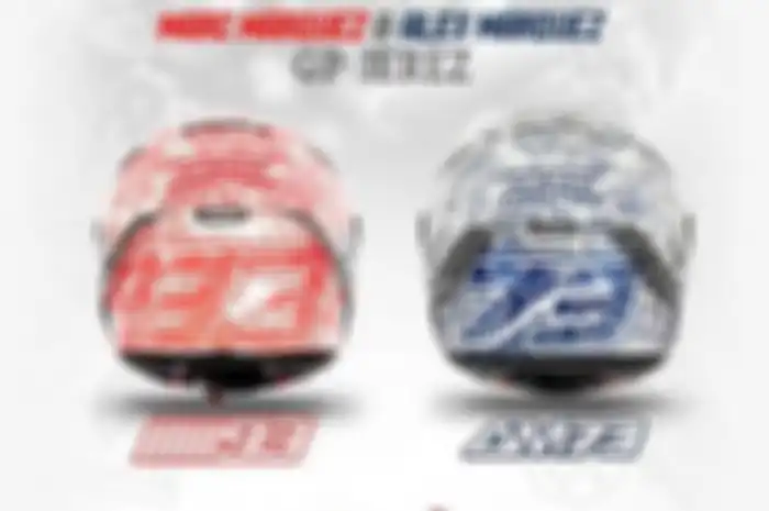 Helm Marc Marquez (kiri) dan Alex Marquez (kanan) yang dipakai jelang MotoGP 2020 perdana.