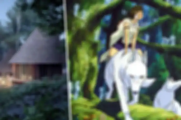 Perkemahan Hygge Circles Ugakei (kiri), cuplikan film 'Princess Mononoke' (kanan)