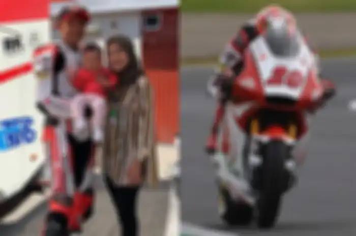 Pembalap Moto2 Dimas Ekky bersama keluarga kecilnya