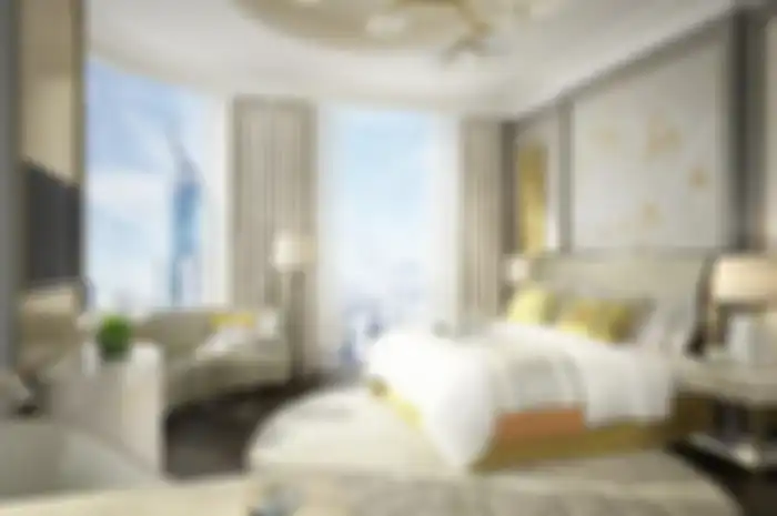 Ilustrasi lampu meja di kamar tidur.