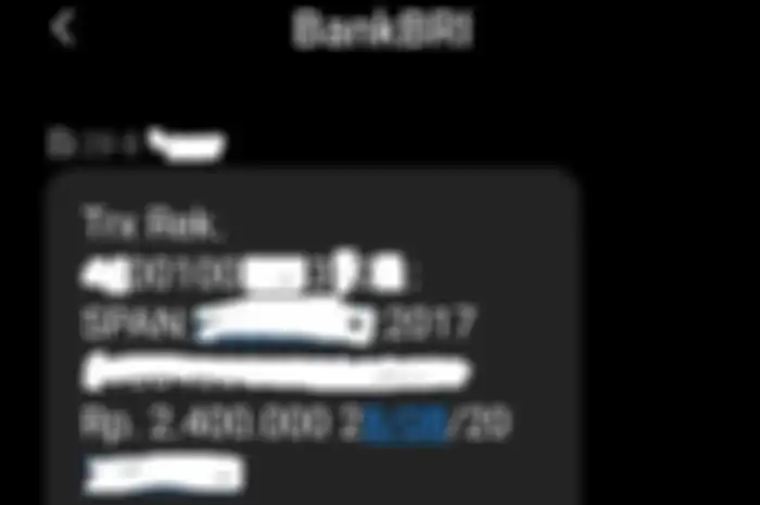 SMS dari Bank BRI pembertahuan dapat transferan bantuan dari pemerintah