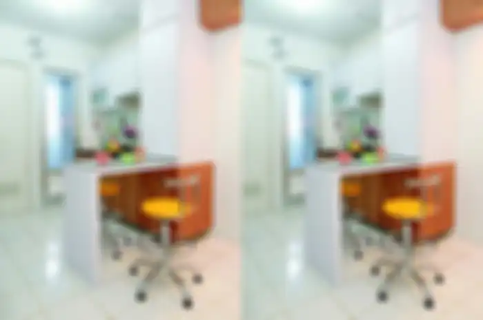 Ilustrasi dapur ceria untuk pasangan muda di apartemen mungil.