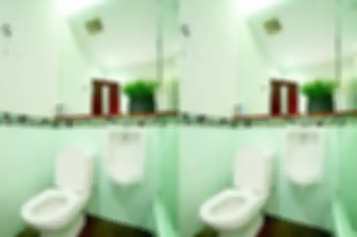 Warna hijau terang dipadu dengan border mozaik jadi daya pikat di kamar mandi mungil ini.