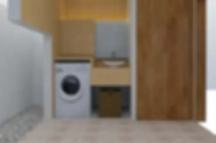 Mengadopsi desain kamar mandi-toilet ala Jepang, dilengkapi area jemur, area cuci dan ganti, serta toilet.