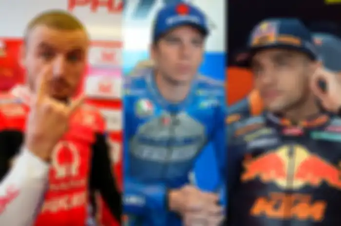 Jack Miller (kiri); Joan Mir (tengah) dan Jorge Martin (kanan) di MotoGP 2021 punya singkatan nama atau inisial yang sama persis, yaitu JM