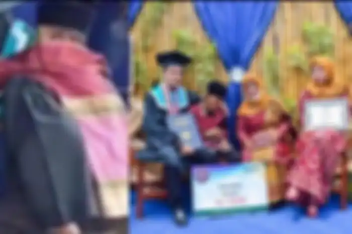 Jefri Ramdani, wisudawan Program Studi Pendidikan Bahasa Inggris di Universitas Muhammadiyah Kotabumi (UMKO), Kabupaten Lampung Utara, Provinsi Lampung. Jefri menjadi viral setelah ia menggendong sang ayah di momen wisuda, Senin (14/12/2020) lalu. 