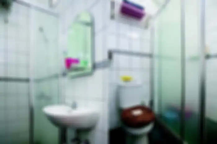 Ilustrasi kamar mandi mungil.