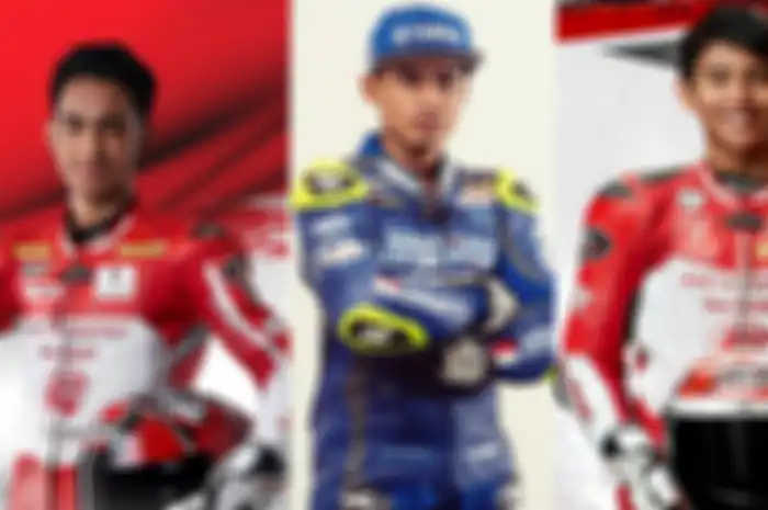 Keren abis, 3 pembalap Indonesia tampil di balap motor internasional musim 2020. Andi Farid Izdihar di Moto2 (kiri); Galang Hendra di WorldSSP (tengah) dan Mario Suryo Aji di Red Bull Rookies Cup (kanan)