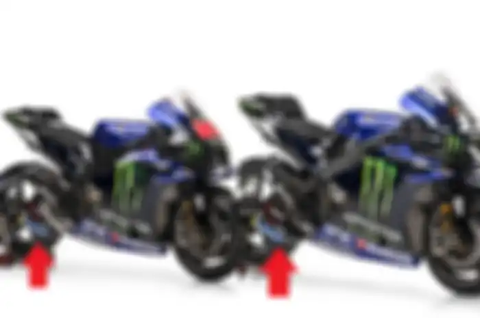 Terungkap, ada perbedaan motor MotoGP Yamaha Maverick Vinales dengan Fabio Quartararo (tanda panah merah) di swing arm (lengan ayun)