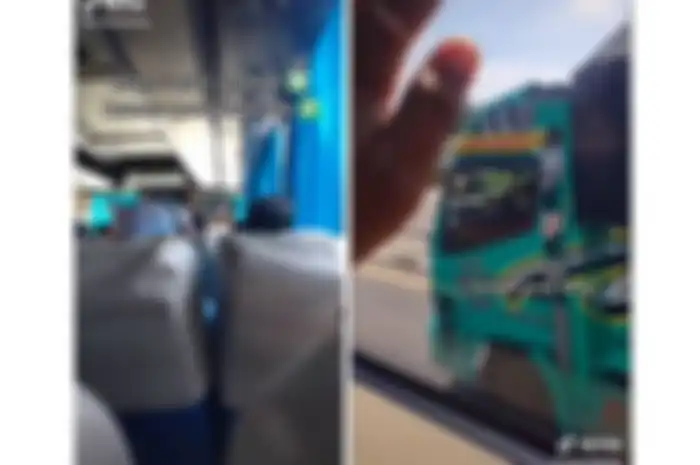 Screenshot video viral momen seorang cewek yang nggak sengaja ketemu ayahnya saat perjalanan mudik.