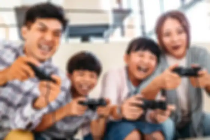 Ilustrasi bermain game keluarga