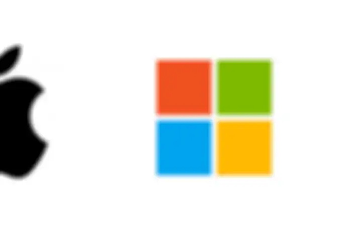 Ilustrasi logo Apple vs Microsoft