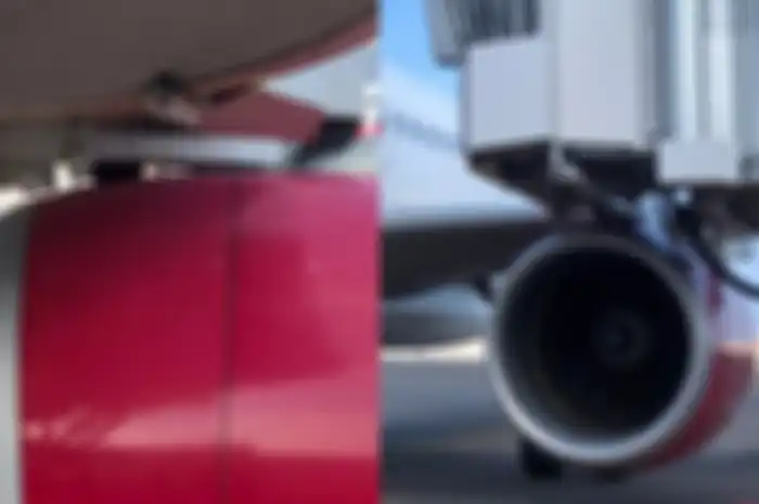 Foto kondisi pesawat Batik Air yang menabrak garbarata di Bandara Internasional I Gusti Ngurah Rai, Bali, Sabtu (22/5/2021). 